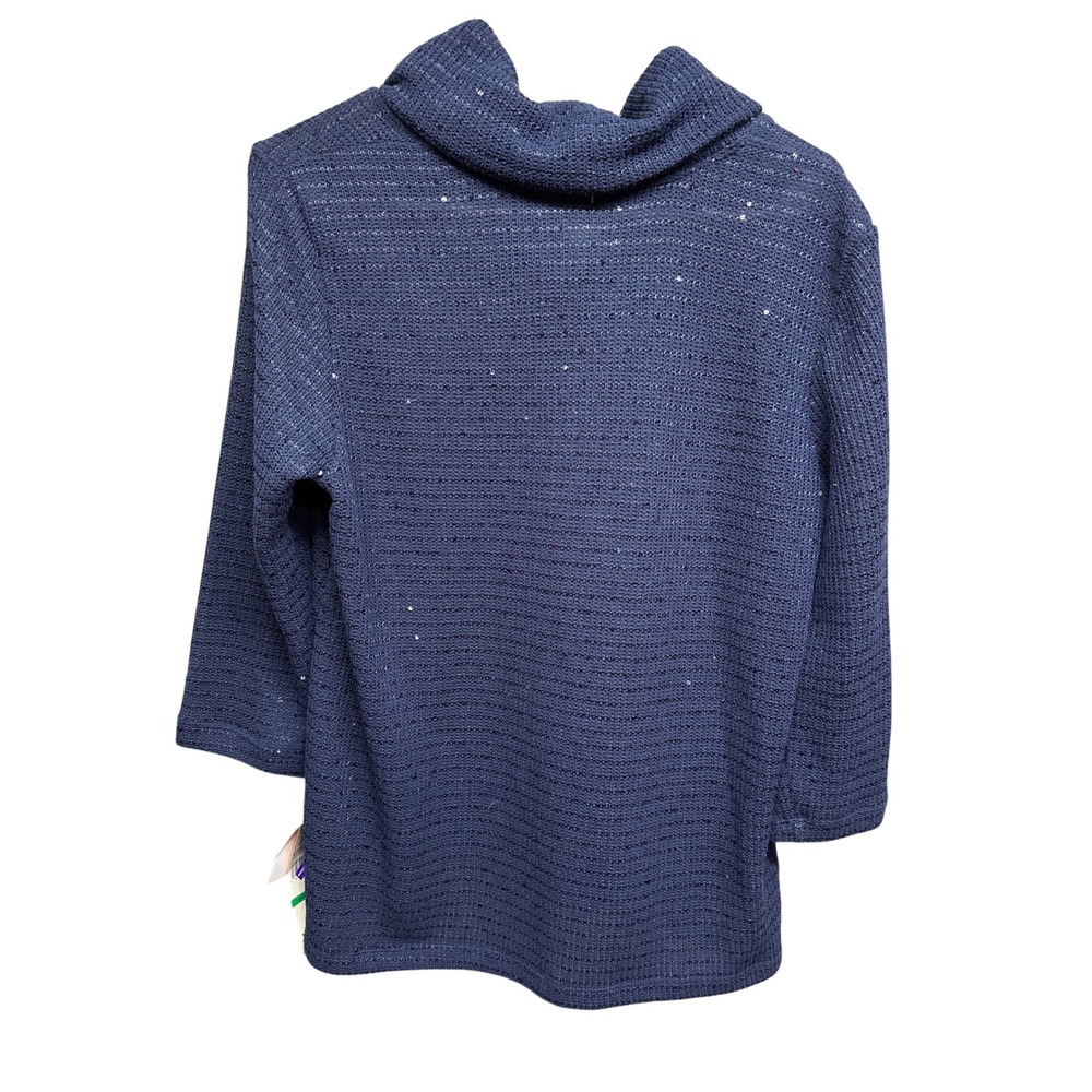 Ruby Rd Petite Navy Blue Sequin Knit Cowl Neck Sweater Top PL